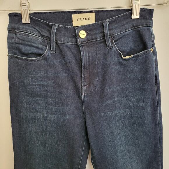 FRAME Le High Straight Jeans Porter Chew Hem Mid Rise Dark Wash Women 26 - Picture 4 of 13